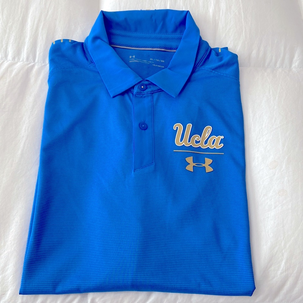 Like new, Under Armour UCLA logo blue/gold short sleeve polo shirt, size XL